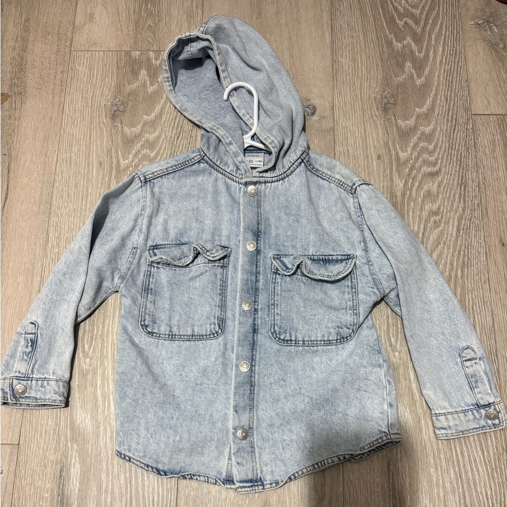 Zara Light Blue Denim Hooded Jacket